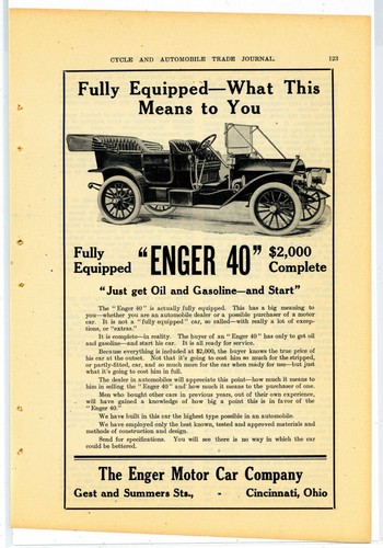 1910 enger motor car ad - motor, co.